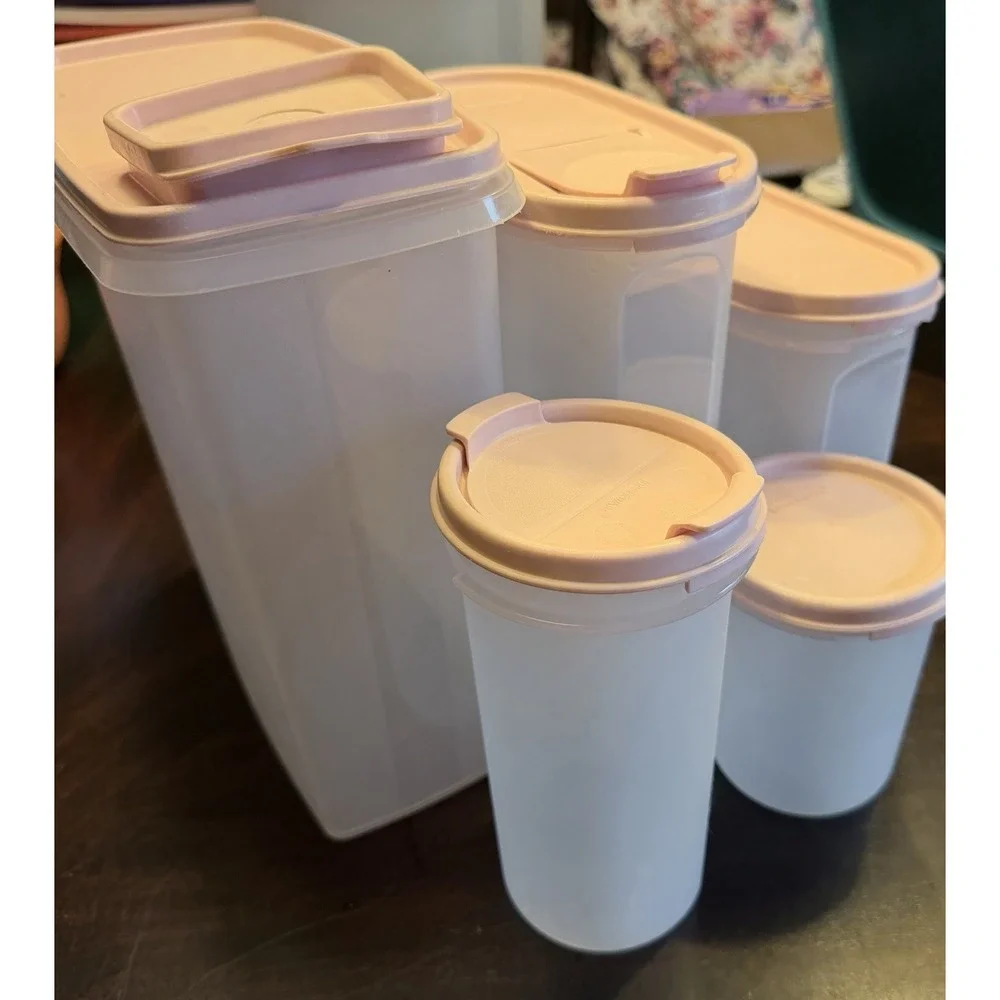 Tupperware Modular Mates Set Of 5 With Pink Lids